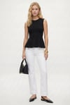Kadın Rowe %100 Pamuk Peplum Sıfır Kol Siyah Bluz