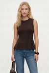 Kadın Rowe %100 Pamuk Peplum Sıfır Kol Kahverengi Bluz