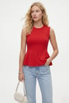 Kadın Rowe %100 Pamuk Peplum Sıfır Kol Kırmızı Bluz