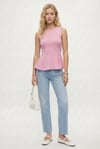 Kadın Rowe %100 Pamuk Peplum Sıfır Kol Pembe Bluz