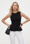 Kadın Rowe %100 Pamuk Peplum Sıfır Kol Siyah Bluz
