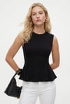 Kadın Rowe %100 Pamuk Peplum Sıfır Kol Siyah Bluz