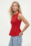 Kadın Rowe %100 Pamuk Peplum Sıfır Kol Kırmızı Bluz