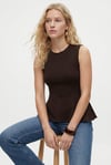 Kadın Rowe %100 Pamuk Peplum Sıfır Kol Kahverengi Bluz