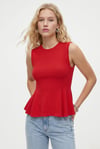 Kadın Rowe %100 Pamuk Peplum Sıfır Kol Kırmızı Bluz