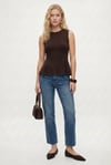 Kadın Rowe %100 Pamuk Peplum Sıfır Kol Kahverengi Bluz