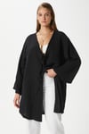 Kadın Sandra %100 Pamuk Müslin Bağcıklı Siyah Kimono