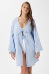 Kadın Sandra %100 Pamuk Müslin Bağcıklı Mavi Kimono