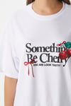 Kadın Something Kiraz Baskılı Beyaz Oversize T-Shirt