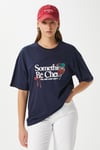 Kadın Something Kiraz Baskılı Lacivert Oversize T-Shirt