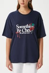 Kadın Something Kiraz Baskılı Lacivert Oversize T-Shirt