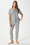 Kadın Spring Yumuşak Doku Gri Bahar Dalı Ön Düğmeli Kısa Kollu Pijama Takımı