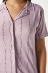 Kadın Spring Yumuşak Doku Lila Bahar Dalı Ön Düğmeli Kısa Kollu Pijama Takımı