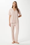 Kadın Spring Yumuşak Doku Pudra Bahar Dalı Ön Düğmeli Kısa Kollu Pijama Takımı