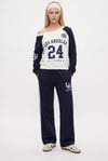 Kadın Stone Kayık Yaka Sweatshirt Şeritli Alt Eşofman Lacivert Alt Üst Takım