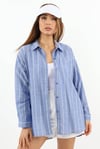 Kadın Stripe %100 Pamuk Oversize Çizgili Uzun Gömlek