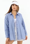Kadın Stripe %100 Pamuk Oversize Çizgili Uzun Gömlek