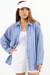 Kadın Stripe %100 Pamuk Oversize Çizgili Uzun Gömlek