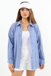 Kadın Stripe %100 Pamuk Oversize Çizgili Uzun Gömlek