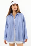 Kadın Stripe %100 Pamuk Oversize Çizgili Uzun Gömlek