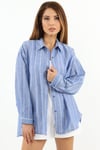 Kadın Stripe %100 Pamuk Oversize Çizgili Uzun Gömlek