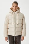Kadın Strong Oversize Şişme Dik Kapüşonlu Krem Mont