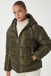 Kadın Strong Oversize Şişme Dik Kapüşonlu Haki Mont