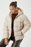 Kadın Strong Oversize Şişme Dik Kapüşonlu Krem Mont
