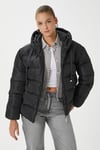 Kadın Strong Oversize Şişme Dik Kapüşonlu Siyah Mont