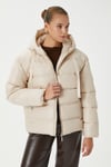 Kadın Strong Oversize Şişme Dik Kapüşonlu Krem Mont