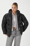 Kadın Strong Oversize Şişme Dik Kapüşonlu Siyah Mont