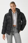 Kadın Strong Oversize Şişme Dik Kapüşonlu Siyah Mont