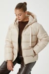 Kadın Strong Oversize Şişme Dik Kapüşonlu Krem Mont