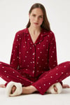 Kadın Sweety Extra Soft Bordo Kalpli Pijama Takımı