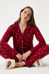 Kadın Sweety Extra Soft Bordo Kalpli Pijama Takımı