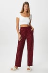 Kadın Teddi Ultra Yumuşak Cepli Bordo Kalp Desen Yılbaşı Pijama Altı