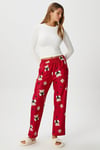 Kadın Teddi Ultra Yumuşak Cepli Kırmızı Ayıcık Desen Yılbaşı Pijama Altı