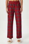 Kadın Teddi Ultra Yumuşak Cepli Kırmızı Ekose Desen Yılbaşı Pijama Altı