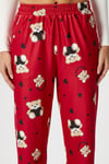 Kadın Teddi Ultra Yumuşak Cepli Kırmızı Ayıcık Desen Yılbaşı Pijama Altı