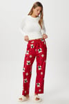Kadın Teddi Ultra Yumuşak Cepli Kırmızı Ayıcık Desen Yılbaşı Pijama Altı