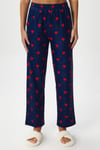 Kadın Teddi Ultra Yumuşak Cepli Lacivert Kalp Desen Yılbaşı Pijama Altı