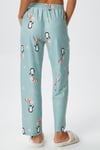 Kadın Teddi Ultra Yumuşak Cepli Mint Penguen Desen Yılbaşı Pijama Altı