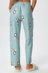 Kadın Teddi Ultra Yumuşak Cepli Mint Penguen Desen Yılbaşı Pijama Altı