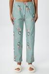 Kadın Teddi Ultra Yumuşak Cepli Mint Penguen Desen Yılbaşı Pijama Altı