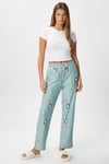 Kadın Teddi Ultra Yumuşak Cepli Mint Penguen Desen Yılbaşı Pijama Altı