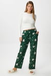 Kadın Teddi Ultra Yumuşak Cepli Yeşil Ayıcık Desen Yılbaşı Pijama Altı