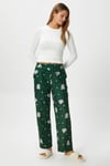 Kadın Teddi Ultra Yumuşak Cepli Yeşil Ayıcık Desen Yılbaşı Pijama Altı