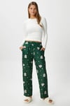Kadın Teddi Ultra Yumuşak Cepli Yeşil Ayıcık Desen Yılbaşı Pijama Altı