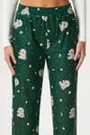 Kadın Teddi Ultra Yumuşak Cepli Yeşil Ayıcık Desen Yılbaşı Pijama Altı