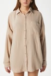 Kadın Tilda %100 Pamuk Müslin Oversize Bej Gömlek